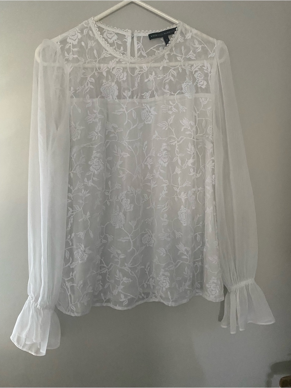 White House Black Market White Sheer Floral Lace Blouse